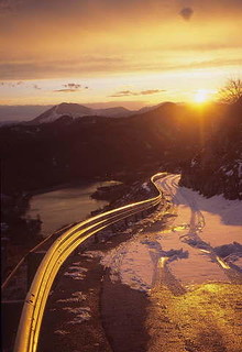 Sunset on the snowy road