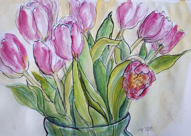 Tulipes, encre et aquarelle, carnet Seawhite of Bristol, 9