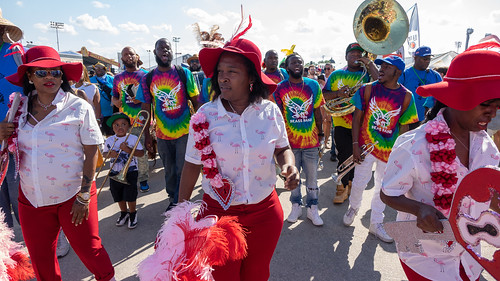 Ladies of Unity and Free Agents Brass Band on Day 1 of Jazz Fest - 4.27.18. Photo by Charlie Steiner.