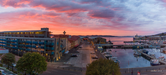 Dawn over Hobart harbour